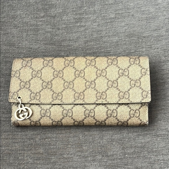 Gucci Handbags - GUCCI supreme GG beige brown coated canvas wallet